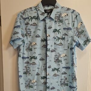 Eighty Eight Blue Casual Button Down Shirt with Tropical Print